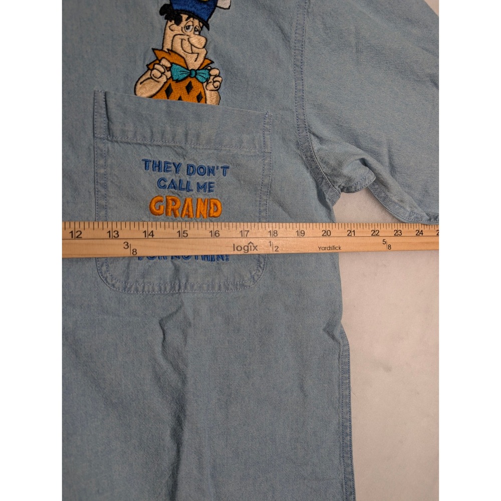 NWT Vintage S Warner Bros Fred Flintstone Grand Poobah Denim Shirt Men's Cartoon - Picture 4 of 6